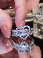 Elegant Heart Shaped Cubic Zirconia Ring, Fashion Accessories for Women & Girls, Trendy All-match & Exquisite Jewelry for Bir...