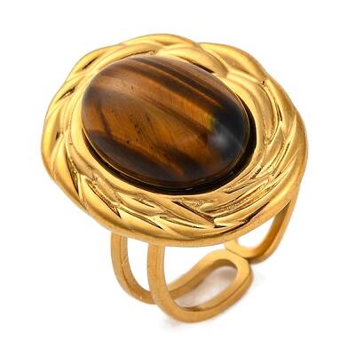 Oval Natural Tiger Eye Finger Rings