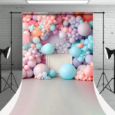 Dreamlike Colorful Balloon Sweep Cake Smash Backdrop - Aperturee
