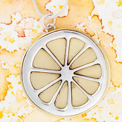 Lemon Slice Sterling & Brass Necklace - with Sterling Cable Chain