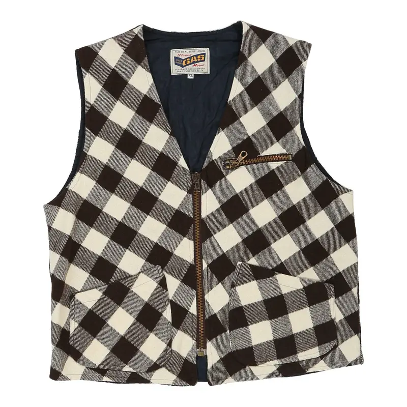 Gas Checked Gilet - XL Brown Cotton Blend