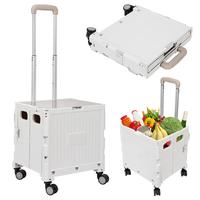 HOW'S MY HOUSE Folding Utility Cart Portable Rolling Crate Handcart Shopping Trolley Collapsible Tool Box, with Lid, Basket o...