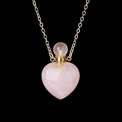 Natural Rose Quartz Perfume Bottle Pendant Necklace