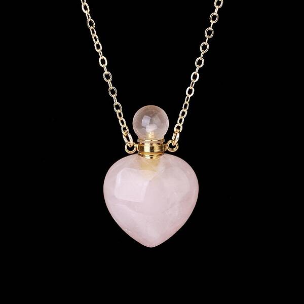 Natural Rose Quartz Perfume Bottle Pendant Necklace