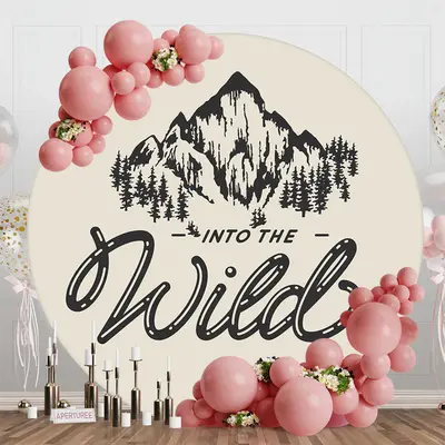 Into The Wild Forest Mountain Round Birthday Backdrop