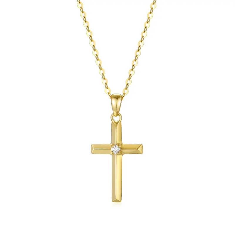 14K Gold Diamond Cross Pendant Necklace
