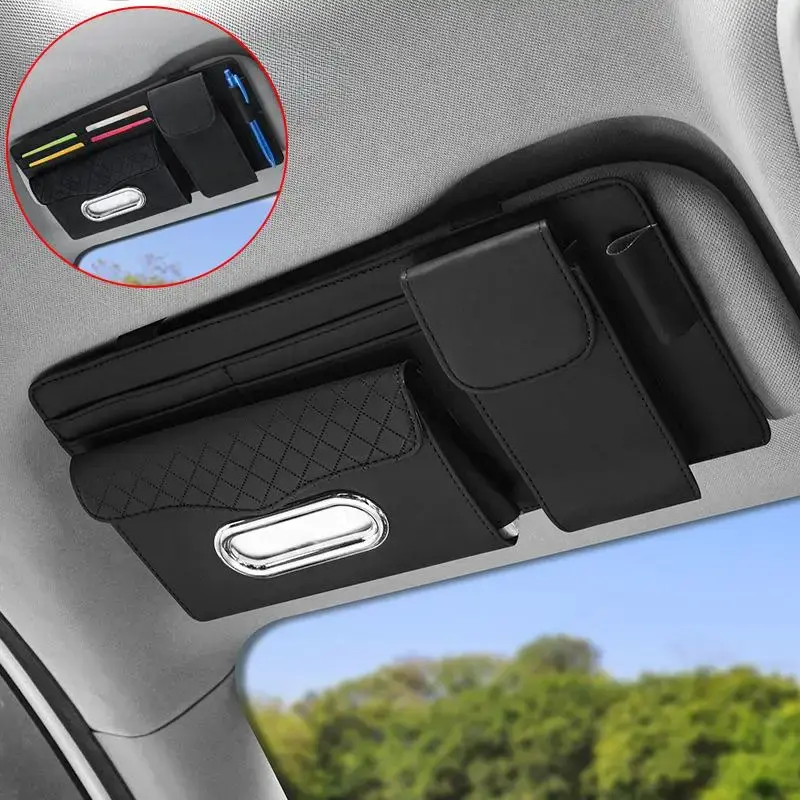 Car Sun Visor Tissue Box, 1 Count PU Leather Car Tissue Holder, Multifunctional Car Interior Accessories for Car Stowing & Ti...