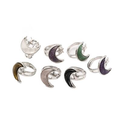 Moon & Star Natural Mixed Stone Adjustable Rings