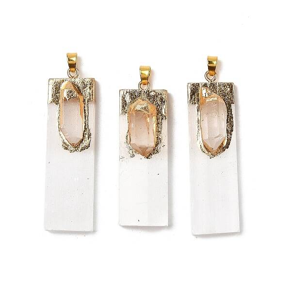 Natural Quartz Crystal & Selenite Big Pendants