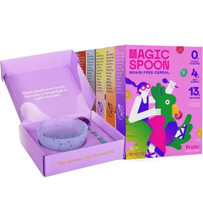 Magic Spoon Super Spooner Starter Pack, 6 Boxes of Protein Cereal + Zebra Bowl Set, High Protein, Low Sugar, Keto-Friendly Br...
