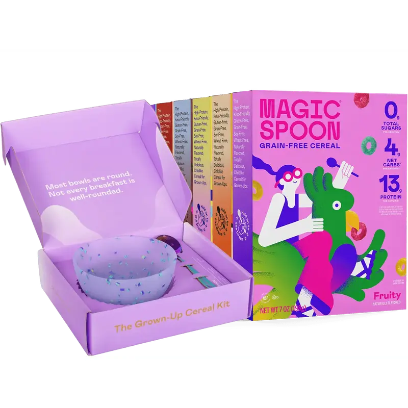 Magic Spoon Super Spooner Starter Pack, 6 Boxes of Protein Cereal + Zebra Bowl Set, High Protein, Low Sugar, Keto-Friendly Br...