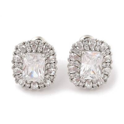 Brass Pave Cubic Zirconia Rectangle Stud Earrings for Women