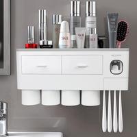 2-4 Cup Toothbrush Holders for Bathrooms - Wall Mounted with Toothpaste Dispenser - CosmeticDrawe, Large Capacity Tray & Bath...