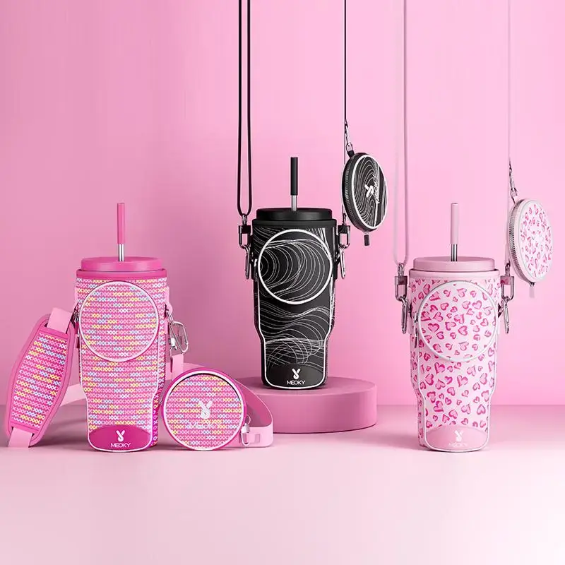 【Meoky 】Water Bottle Carrier Bag with Phone Pocket for 40 oz Tumbler with Handle, Neoprene Water Bottle Holder Pouch with...