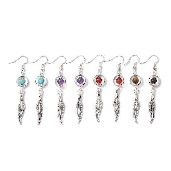 4 Pairs 4 Styles Natural & Synthetic Mixed Gemstone Dangle Earrings Set
