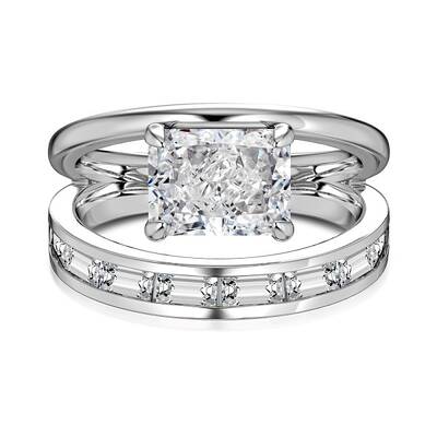 Rectangle Rhodium Plated 925 Sterling Silver Micro Pave Cubic Zirconia Finger Rings for Women