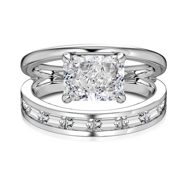 Rectangle Rhodium Plated 925 Sterling Silver Micro Pave Cubic Zirconia Finger Rings for Women