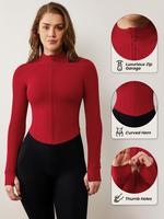 QUEENIEKE Women's Cropped Workout Jackets - Zip Up Long Sleeves Athletic Yoga Slim Fit BBL Running Jacket with Thumb Holes