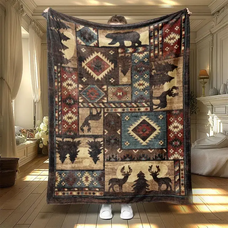 Boho Style Throw Blanket, 1 Count Animal Pattern Soft Warm Bedding Blanket, Air-conditioned Room Blanket, Warm Nap Blanket fo...
