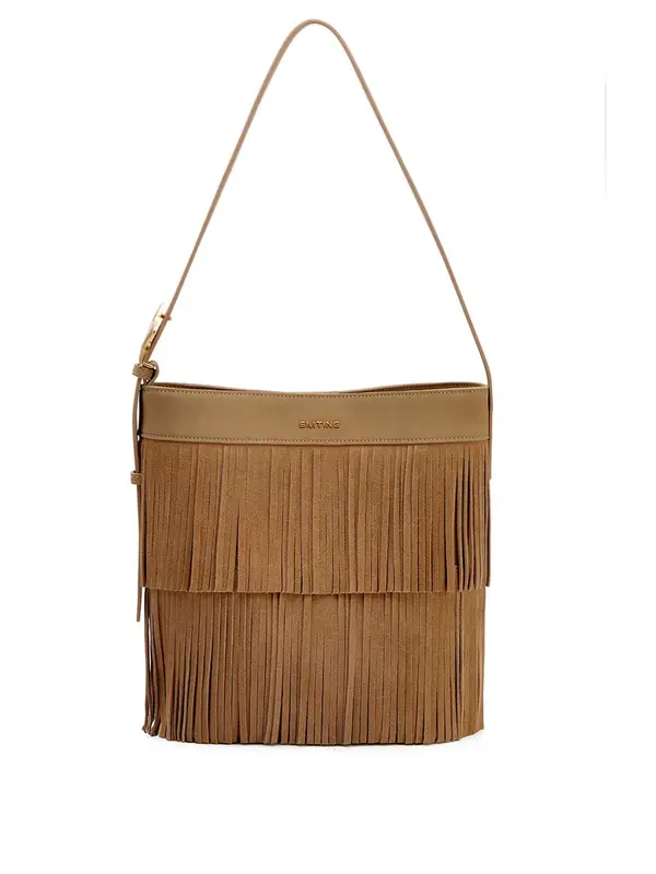 Smting suede bucket bag with tassel