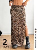 Women's Leopard Print Slit Hem Skirt, Fashion Casual Long Skirt for Daily Outdoor Wear, Ladies Bottoms for Summer, Womenswear...