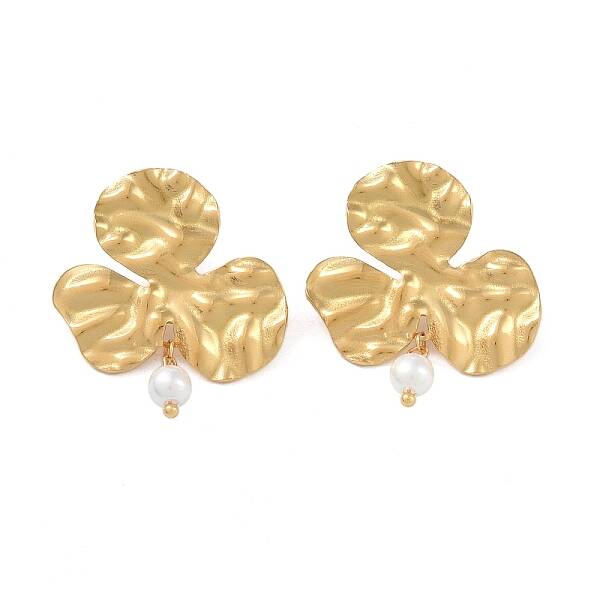 Hammered Leaf 304 Stainless Steel Stud Earrings for Women