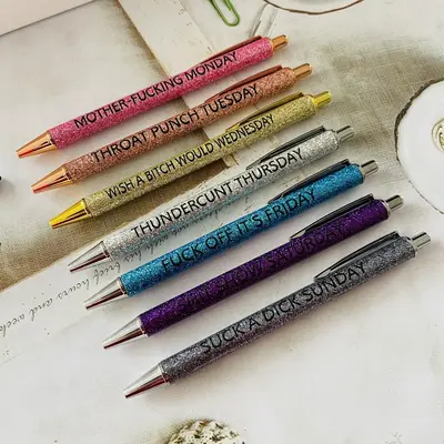 Glitter Pen Set, 7 Counts 7 Days Of The Week Glitter Ballpoint Pen, Ballpen Set, Funny Office Gifts, Stationery Fun Pen To De...