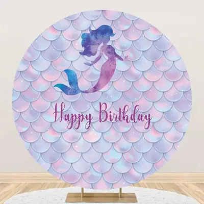 Mermaid Shadow Scales Round Birthday Party Backdrop - Aperturee