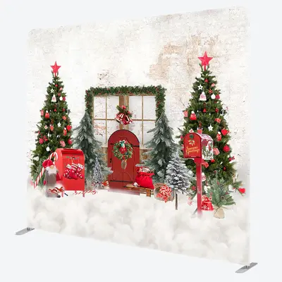 Aperturee Christmas Door Beige Wall Tension Fabric Backdrop - Aperturee