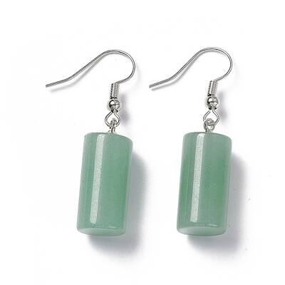 Natural Green Aventurine Cylindrical Dangle Earrings