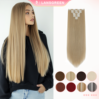 Lansigreen 8pcs Clip in Hair Extensions 26inch 130g Long Straight Synthetic Hairpiece and Secure Clip Lightweight, Silky & Bl...