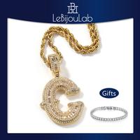 [LeBijouLab] Personalized Iced-out Bubble Initial Necklace For Men | HipHop Zirconia Letter Necklace For Women w/ 24inches Lo...
