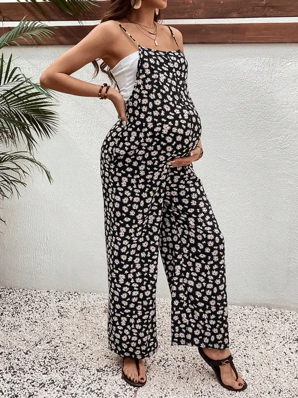 Floral Print Maternity Jumpsuit Cute Outfit for Pregnancy lightweight affordable clothes comfy clothing