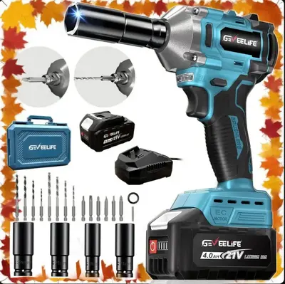 450N.m/332Ft-lbs Brushless 3 in1 Impact Wrench,1/2 Cordless Impact Gun with 4.0Ah Battery & 6 Sockets, Electric Impact Driv...