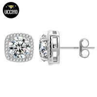 【#E203】UCCIYO D VVS Synthetic Moissanite Square Stud Earrings 925 Sterling Silver Women Wedding Jewelry Elegant Jewelry B...