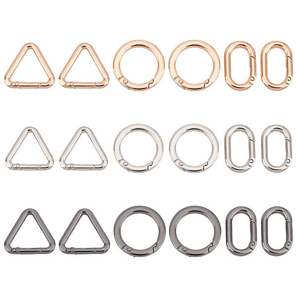 18Pcs 9 Styles Alloy Spring Gate Rings