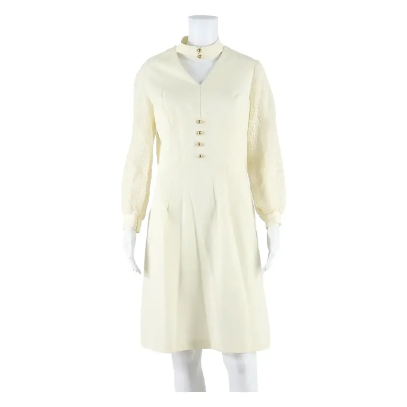 Womens Pencil Dress Cream Long Sleeve Short M