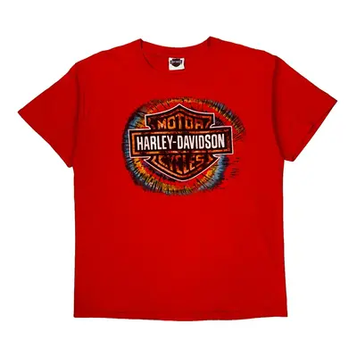 Harley Davidson Graphic T-Shirt - Large Red Cotton