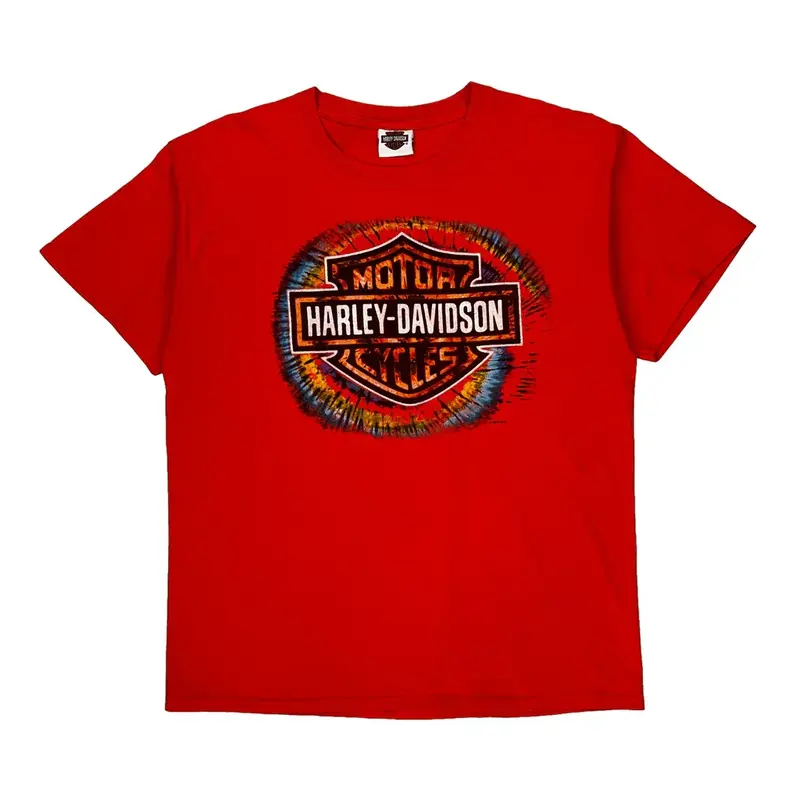 Harley Davidson Graphic T-Shirt - Large Red Cotton