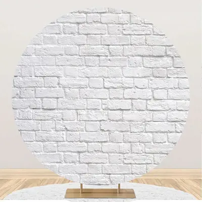 Retro Scratched White Brick Round Birthday Backdrop - Aperturee