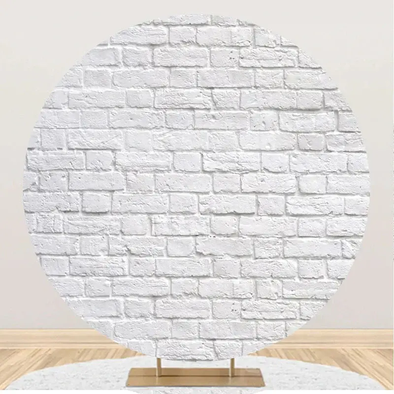 Retro Scratched White Brick Round Birthday Backdrop - Aperturee