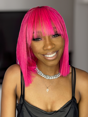 UNice 13x4 Lace Front Fiery Pink Shoulder Length Bob Wig With Bangs
