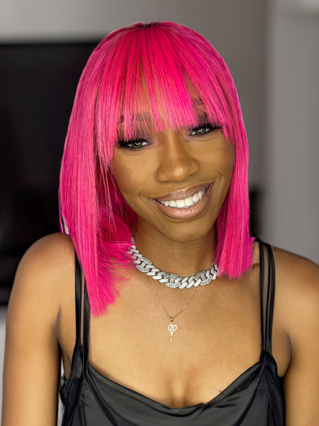 UNice 13x4 Lace Front Fiery Pink Shoulder Length Bob Wig With Bangs