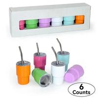 Mini Tumbler Shot Glasses with Straw and Lid, 6 Counts/set 3oz Mixed Colors Stainless Steel Insulated Small Tumblers for Wedd...