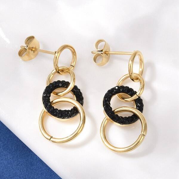 304 Stainless Steel Polymer Clay Ring Dangle Stud Earrings