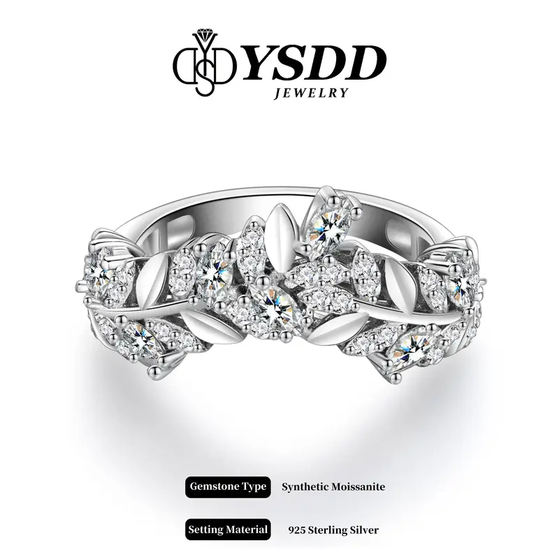 【#255 Olive】Marquise Synthetic Moissanite Leaf Band Ring in 925 Sterling Silver