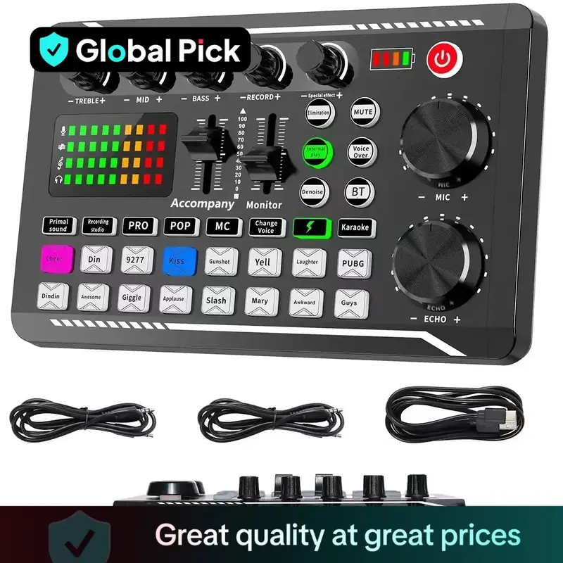 Live Sound Card with DJ Mixer Effects & Voice Changer, Podcast Production Studio Equipment, Sound Card for Streaming Podcast...