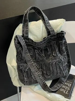 Fashionable Letter Patched Design Tote Bag, Casual Large Capacity Shoulder Bag for Women, Trendy All-match Bag for Daily Use,...