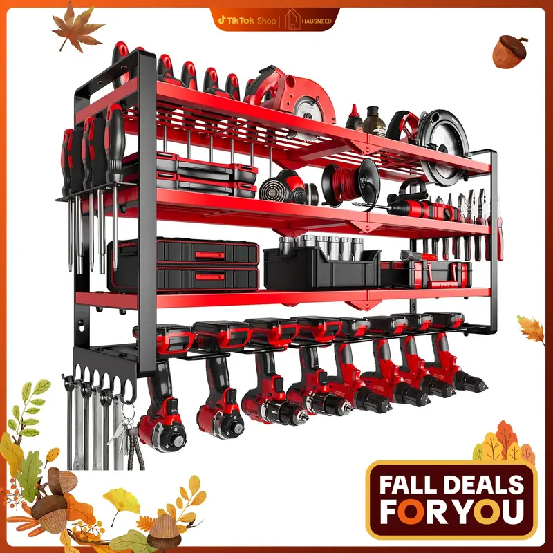 Hausneed-008 Heavy Duty Power Tool Organizer Wall Mount Garage Storage 4 Layer Cordless Tool Organizer with 8 Drill Holder 32...