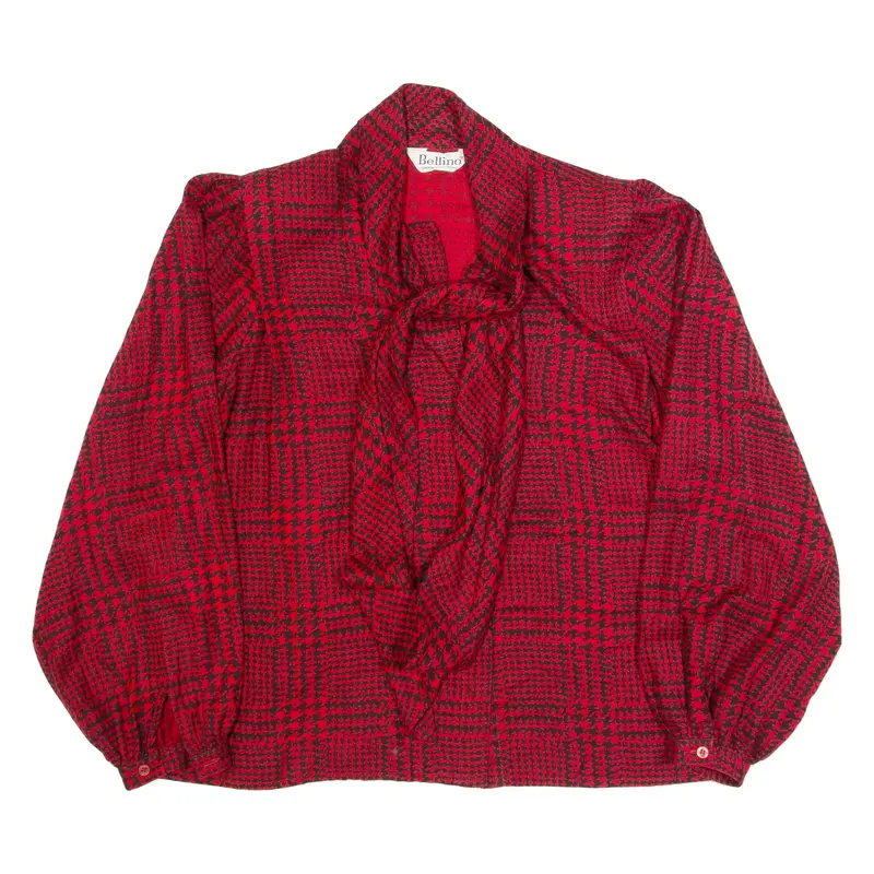 BELLINO Womens Printed Blouse Red Collared Long Sleeve Crazy Pattern M